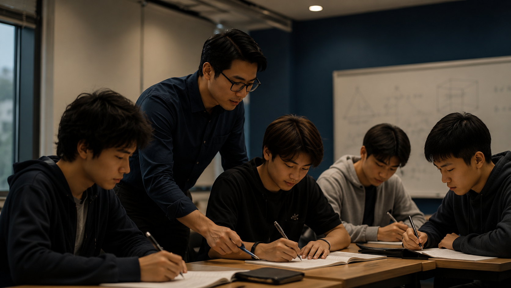 Students learning around a desk